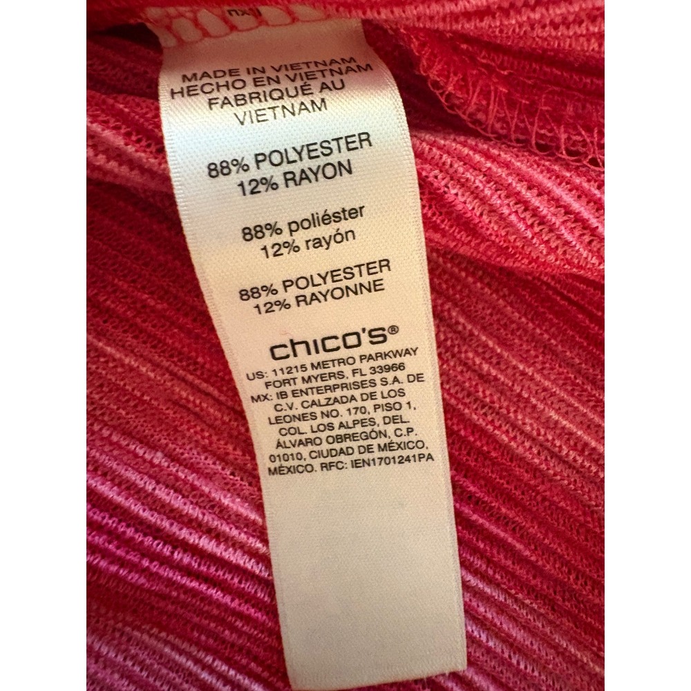 Chicos Crinkle Lace Up Top SS Knit Fashion Coral Fuchsia Stripe Size 2 Large NWT - Picture 9 of 13